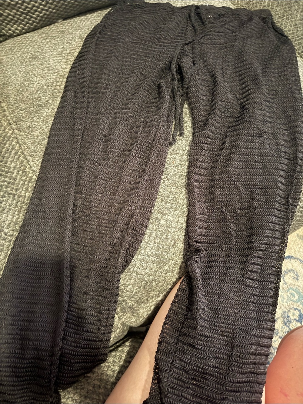 Black SheerTextured Drawstring Swim Suit Pants Cover Up